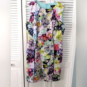 TAHARI ASL Women's sz 8P Sleeveless Pink Black Purple Floral Sheath Career Dress